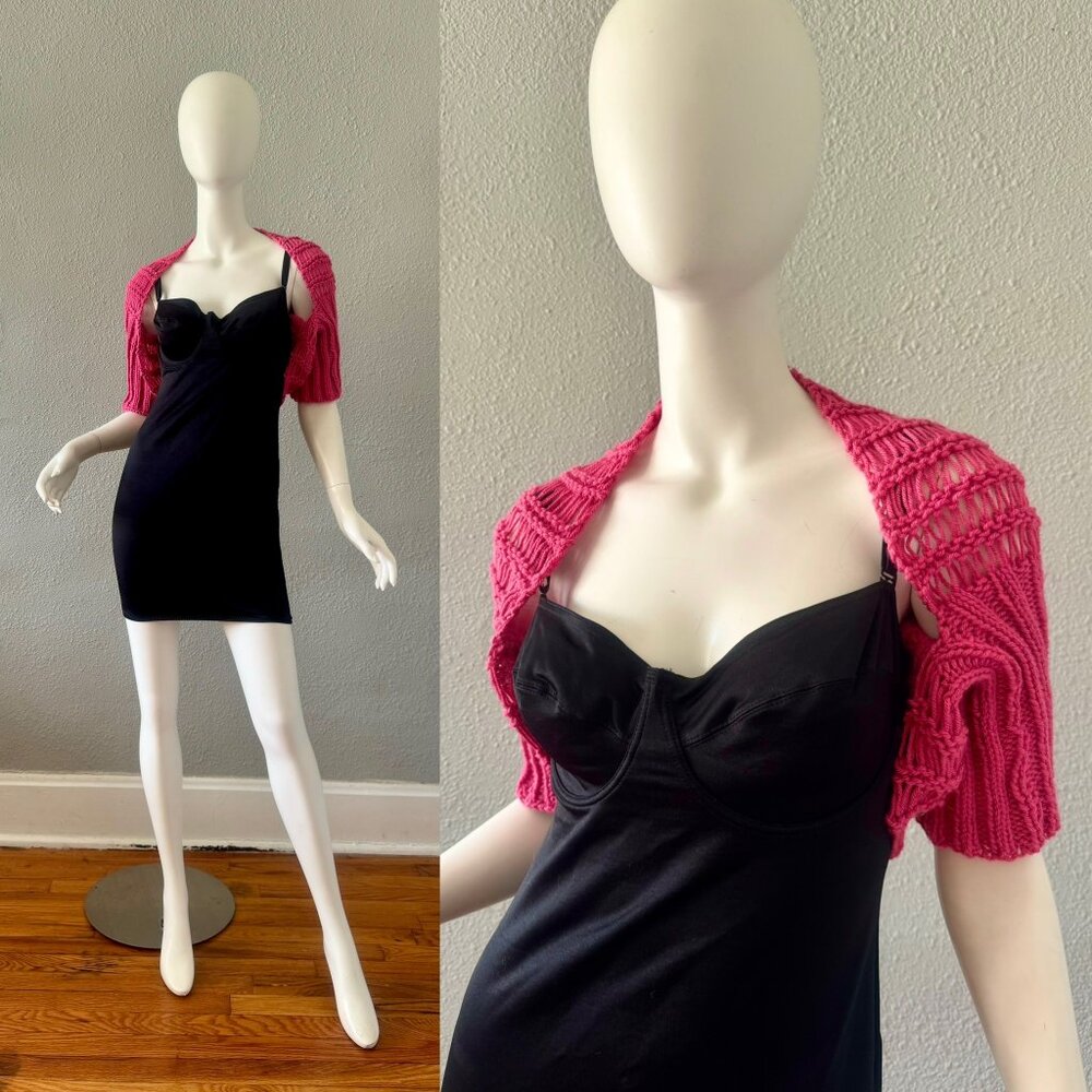 Pink Open Knit Handmade Bolero Shrug Sweater Jacket